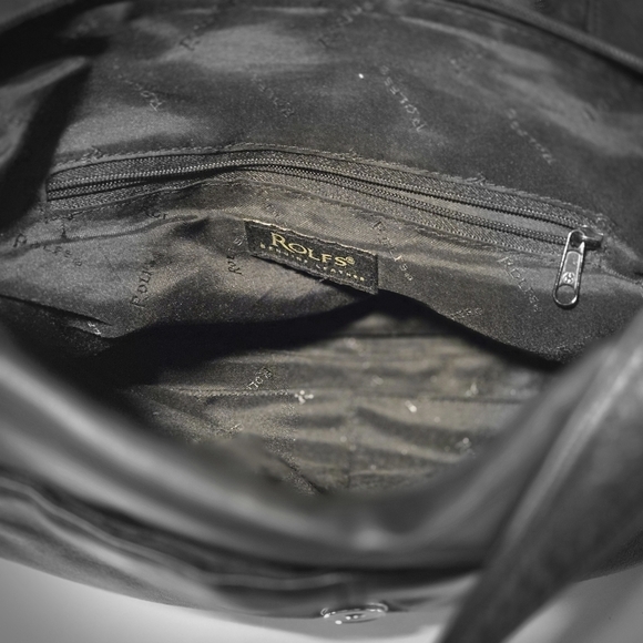 Rolfs Genuine Black Leather Handbag Vintage 90s Shoulder bag 9x12x4" - Picture 5 of 13